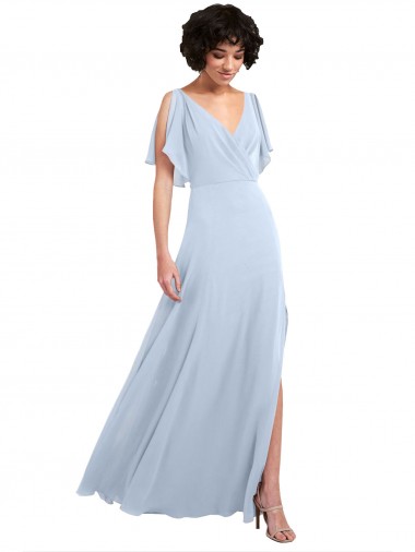 A-Line V-Neck Soft Chiffon Long Light Sky Blue Bridesmaid Dresses Barrie