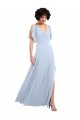 A-Line V-Neck Soft Chiffon Long Light Sky Blue Bridesmaid Dresses Barrie