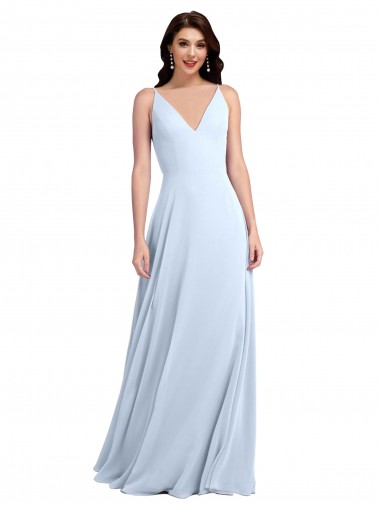 A-Line V-Neck Soft Chiffon Long Light Sky Blue Evening Dress / Bridesmaid Dress Barrie