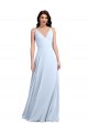 A-Line V-Neck Soft Chiffon Long Light Sky Blue Evening Dress / Bridesmaid Dress Barrie