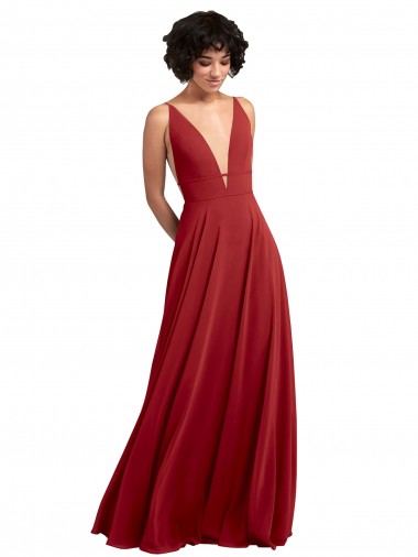 A-Line V-Neck Lxue Chiffon Long Red Bridesmaid Dress Barrie