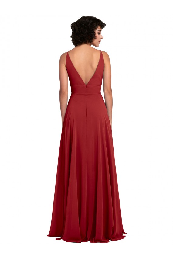 A-Line V-Neck Lxue Chiffon Long Red Bridesmaid Dress Barrie