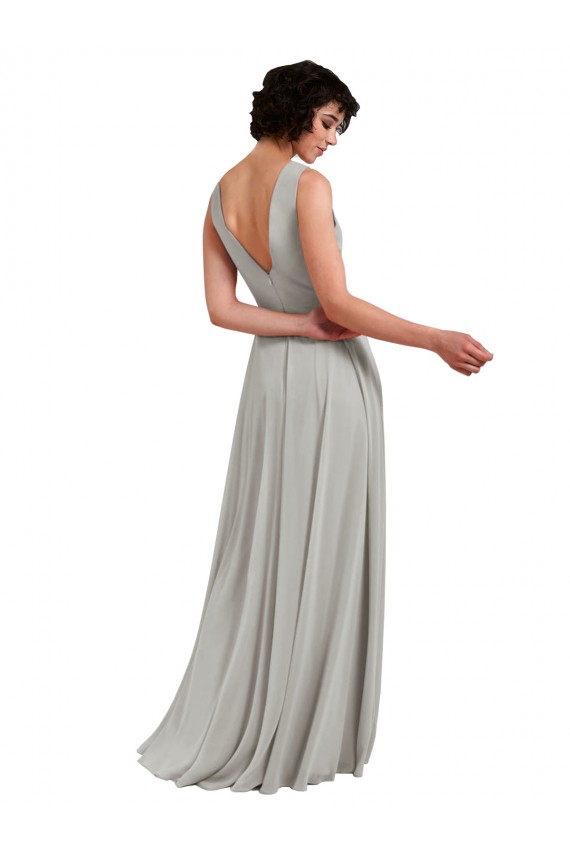 A-Line V-Neck Soft Chiffon Long Light Sky Blue Bridesmaid Dress Barrie