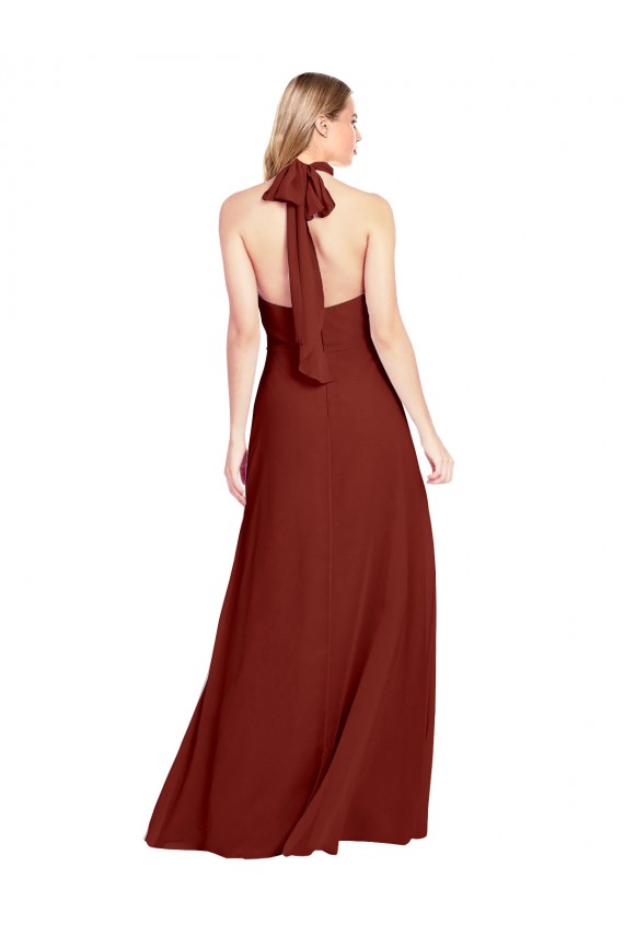 A-Line High Neck Soft Chiffon Long Burgundy Prom Dress / Bridesmaid Dress Barrie