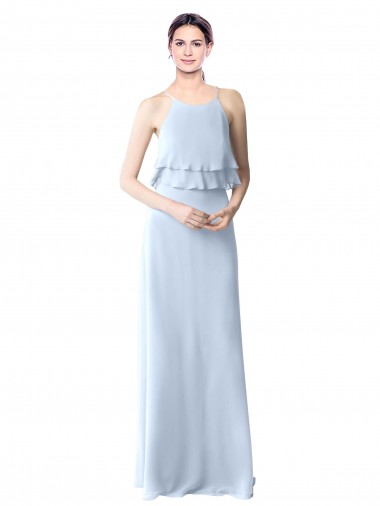 A-Line Halter Neck Soft Chiffon Long Light Sky Blue Bridesmaid Dresses Barrie
