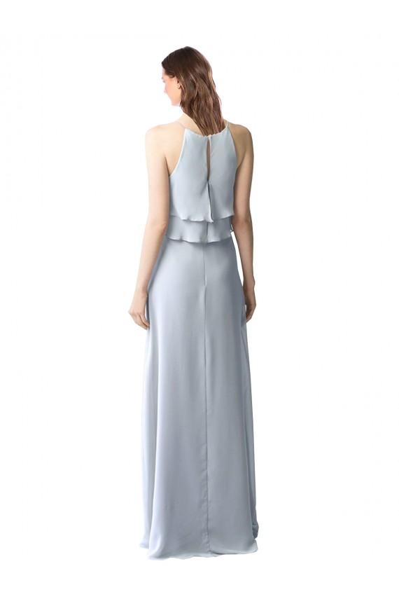 A-Line Halter Neck Soft Chiffon Long Light Sky Blue Bridesmaid Dresses Barrie