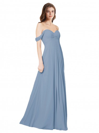 A-Line Sweetheart Chiffon Long Dusty Blue Wedding Party Dress Barrie
