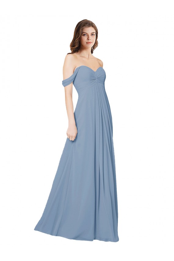 A-Line Sweetheart Chiffon Long Dusty Blue Wedding Party Dress Barrie
