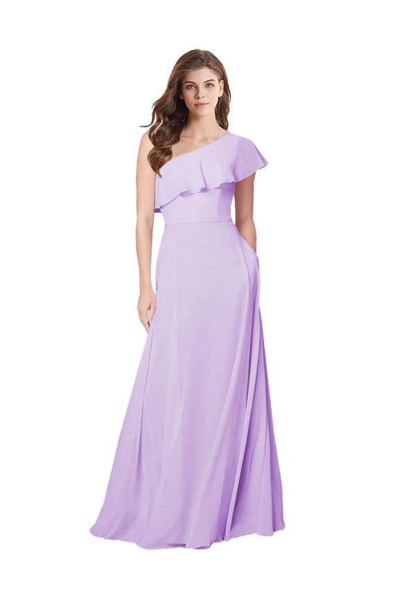 A-Line One Shoulder Soft Chiffon Long Lilac Bridesmaid Dress Barrie