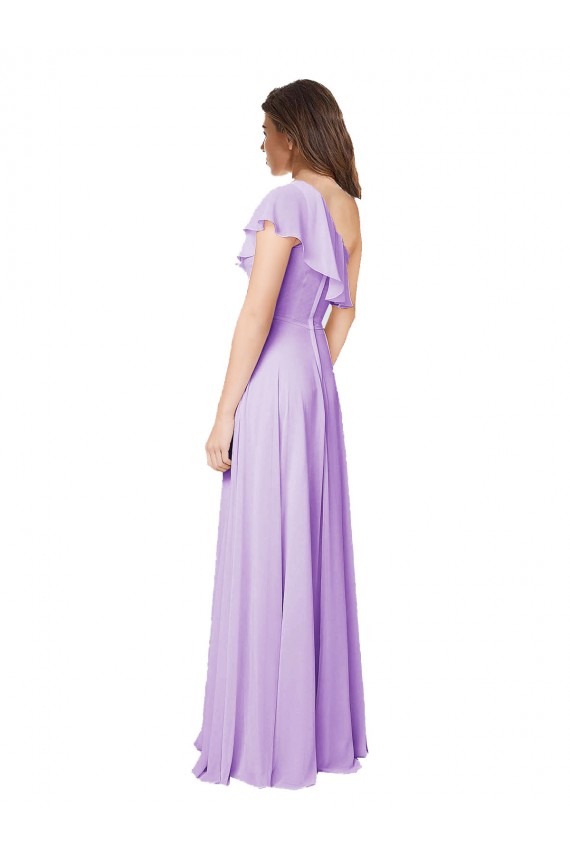 A-Line One Shoulder Soft Chiffon Long Lilac Bridesmaid Dress Barrie