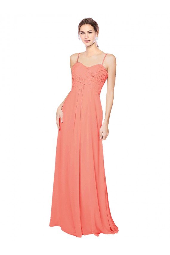 A-Line Sweetheart Soft Chiffon Long Coral Bridesmaid Dress Barrie