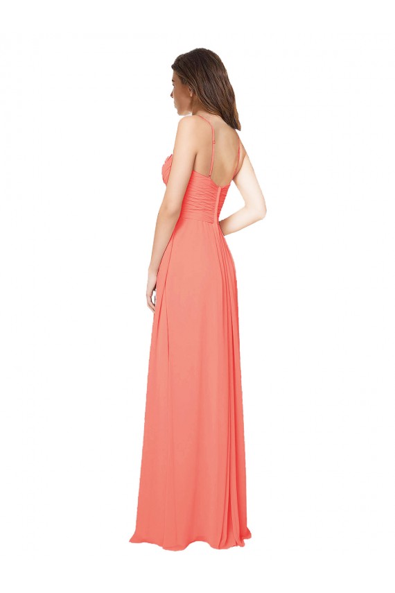 A-Line Sweetheart Soft Chiffon Long Coral Bridesmaid Dress Barrie