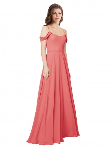 A-Line Off the Shoulder Soft Chiffon Long Desert Rose Bridesmaid Dress Barrie