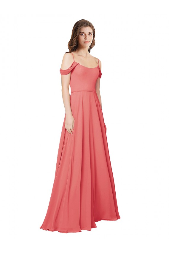 A-Line Off the Shoulder Soft Chiffon Long Desert Rose Bridesmaid Dress Barrie