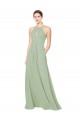 A-Line Halter Neck Soft Chiffon Long Smoke Green Bridesmaid Dress Barrie