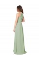 A-Line Halter Neck Soft Chiffon Long Smoke Green Bridesmaid Dress Barrie