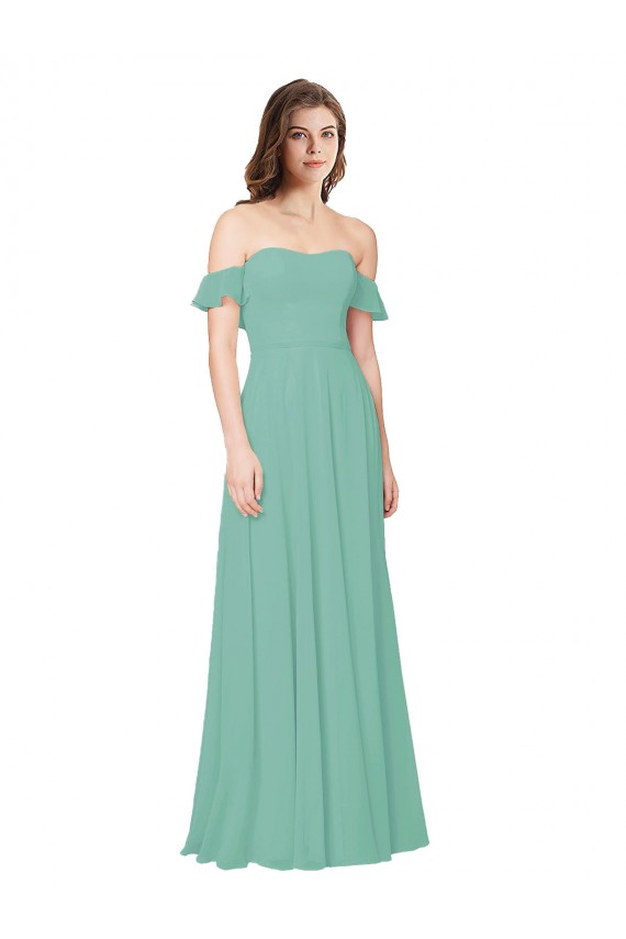 A-Line Off the Shoulder Soft Chiffon Long Jade Bridesmaid Dress Barrie