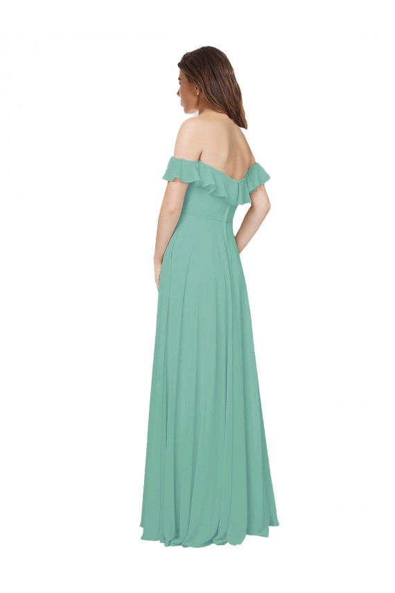 A-Line Off the Shoulder Soft Chiffon Long Jade Bridesmaid Dress Barrie