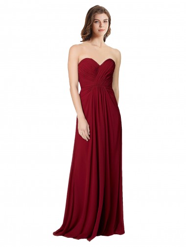 A-Line Sweetheart Chiffon Long Floor Length Burgundy Bridesmaid Dress Barrie