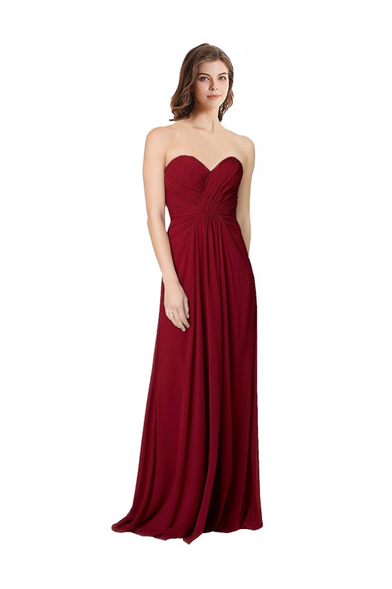 A-Line Sweetheart Chiffon Long Floor Length Burgundy Bridesmaid Dress Barrie