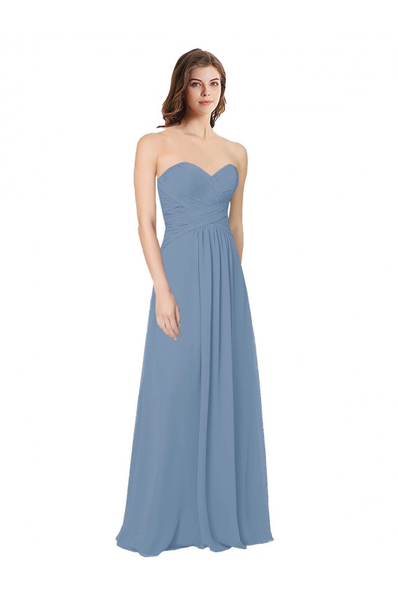 A-Line Sweetheart Chiffon Long Dusty Blue Bridesmaid Dress / Evening Gowns Barrie