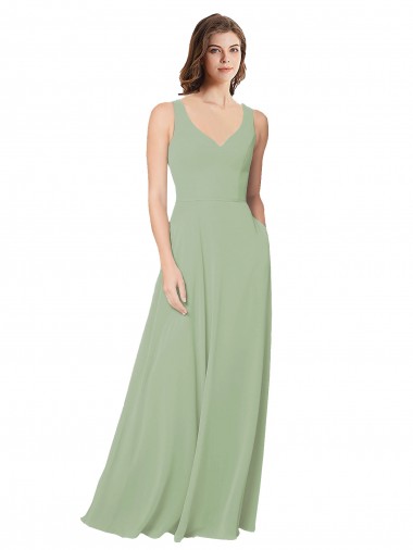 A-Line Sweetheart Soft Chiffon Long Smoke Green Formal Dress / Bridesmaid Dress Barrie