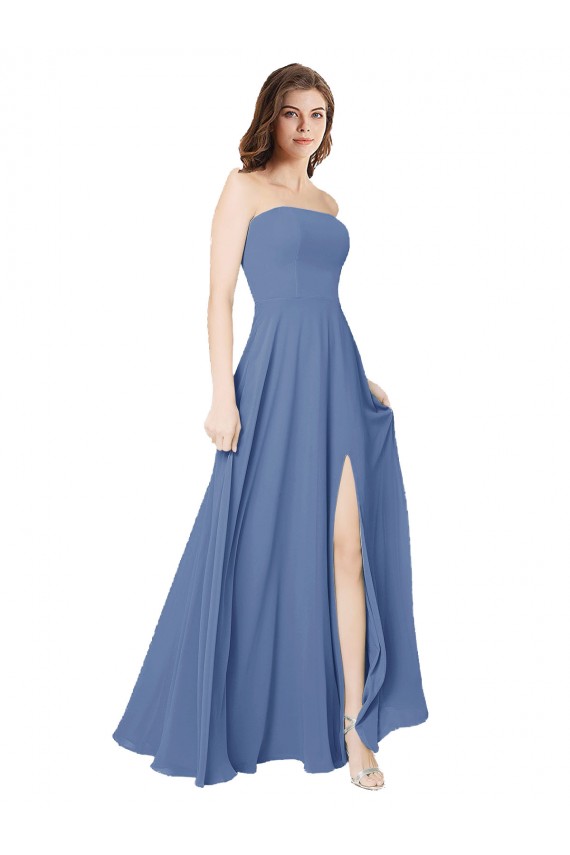 A-Line Strapless Soft Chiffon Long Windsor Blue Formal Dress / Bridesmaid Dress Barrie