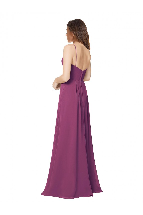 A-Line Strapless Soft Chiffon Long Wild Berry Bridesmaid Dress Barrie