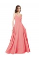 A-Line V-Neck Soft Chiffon Long Watermelon Bridesmaid Dress Barrie
