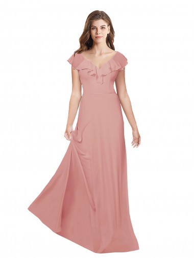 A-Line V-Neck Chiffon Long Bliss Pink Bridesmaid Dress / Evening Dress Barrie