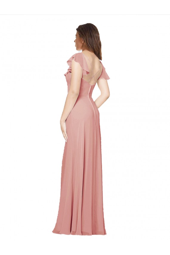 A-Line V-Neck Chiffon Long Bliss Pink Bridesmaid Dress / Evening Dress Barrie