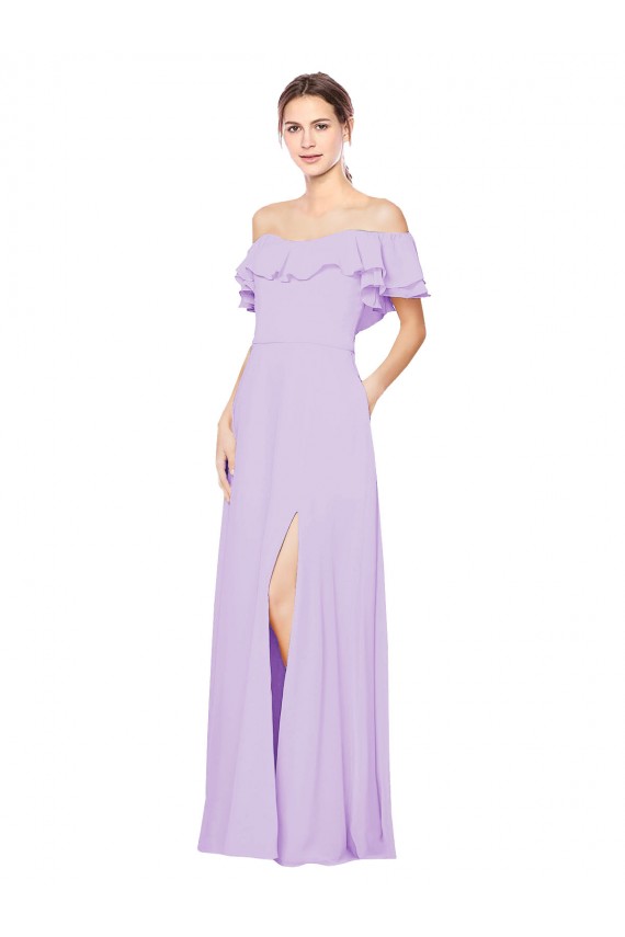 A-Line Strapless Soft Chiffon Long Lilac Bridesmaid Dress Barrie