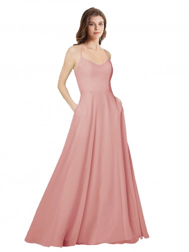 A-Line Strapless Soft Chiffon Long Bliss Pink Bridesmaid Dress Barrie