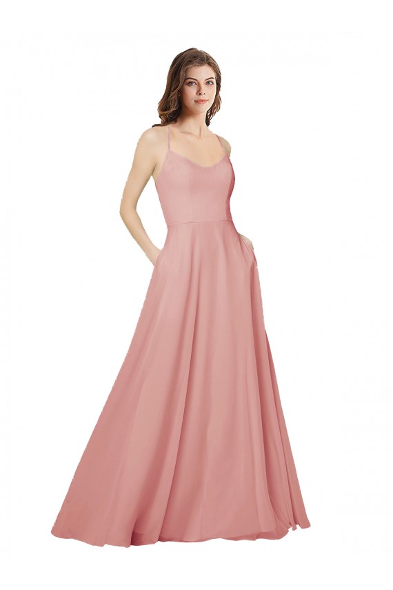 A-Line Strapless Soft Chiffon Long Bliss Pink Bridesmaid Dress Barrie