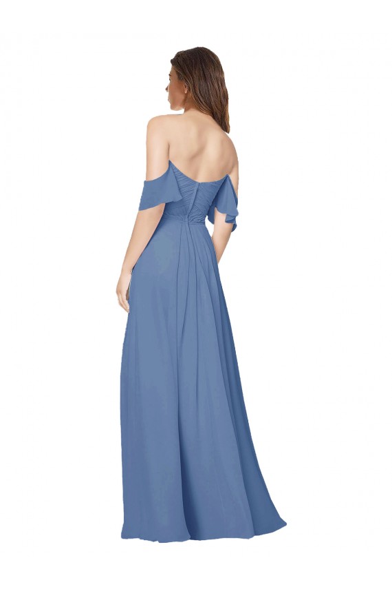 A-Line Strapless Soft Chiffon Long Windsor Blue Bridesmaid Dress Barrie