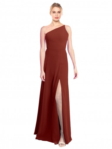 A-Line One Shoulder Soft Chiffon Long Burgundy Formal Dress / Bridesmaid Dress Barrie