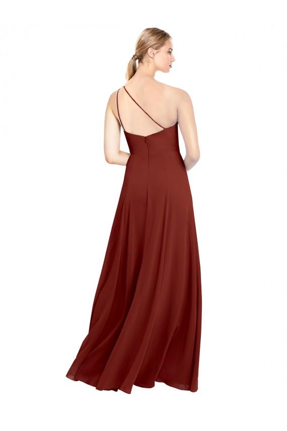 A-Line One Shoulder Soft Chiffon Long Burgundy Formal Dress / Bridesmaid Dress Barrie