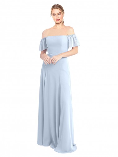 A-Line Square Neck Soft Chiffon Long Light Sky Blue Formal Dress / Bridesmaid Dress Barrie