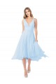 A-Line V-Neck Soft Chiffon Midi Length Light Sky Blue Bridesmaid Dress Barrie