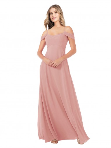 A-Line Scoop Neck Soft Chiffon Long Bliss Pink Bridesmaid Dress Barrie