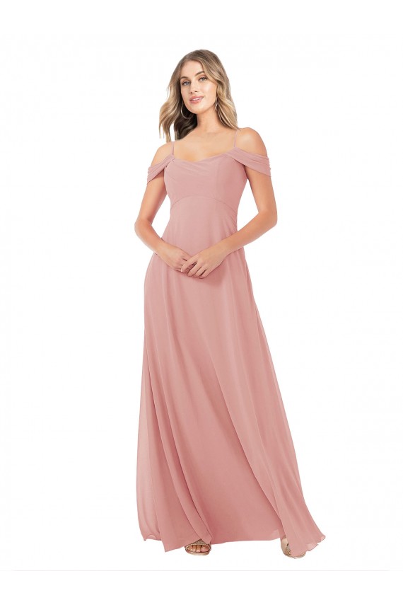 A-Line Scoop Neck Soft Chiffon Long Bliss Pink Bridesmaid Dress Barrie