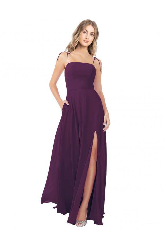 A-Line Strapless Soft Chiffon Long Grape Bridesmaid Dress Barrie