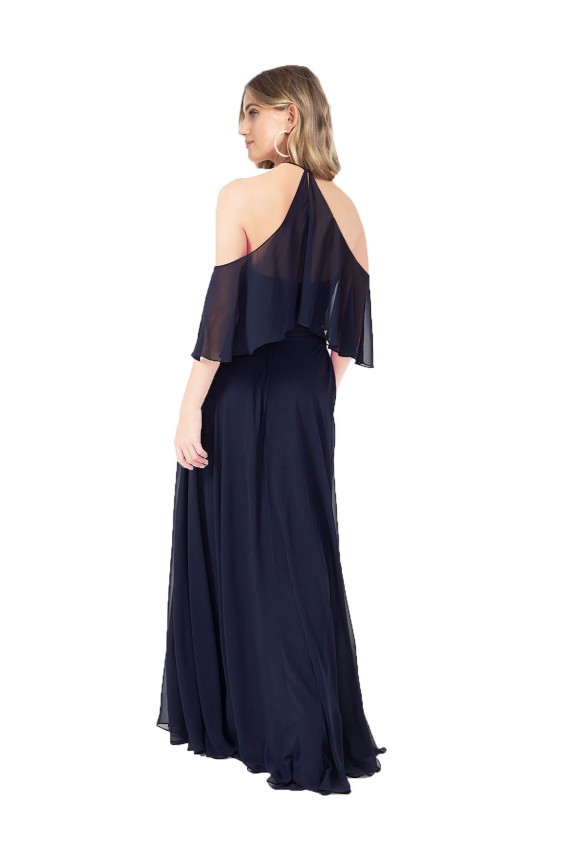 A-Line High Neck Soft Chiffon Long Dark Navy Formal Dress / Bridesmaid Dress Barrie