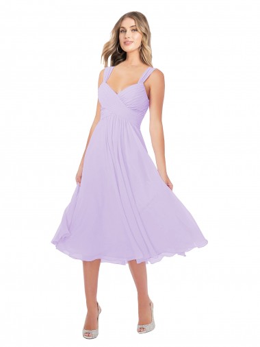 A-Line Sweetheart Soft Chiffon Midi Length Lilac High Low Bridesmaid Dress Barrie