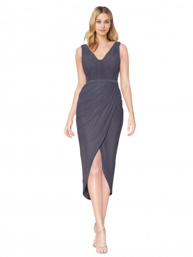 Mermaid High Neck Soft Chiffon Cocktail Length Slate Grey High Low Evening Gown / Prom Dress / Bridesmaid Dress Barrie