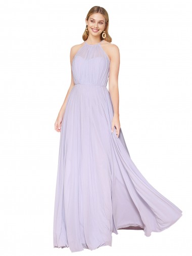 A-Line High Neck Soft Chiffon Long Lilac Formal Evening Gown / Prom Dress / Bridesmaid Dress Barrie