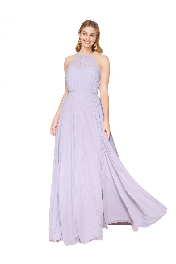 A-Line High Neck Soft Chiffon Long Lilac Formal Evening Gown / Prom Dress / Bridesmaid Dress Barrie