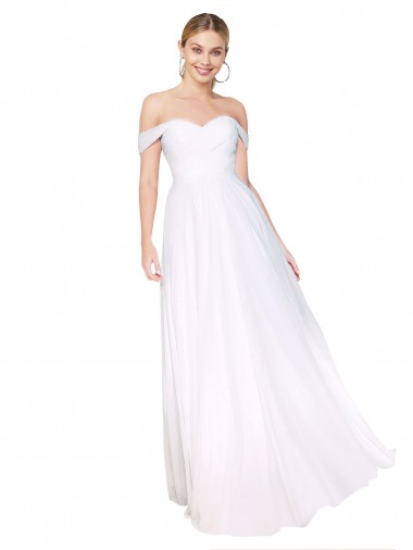 A-Line High Neck Soft Chiffon Long White Formal Evening Gown / Prom Dress / Bridesmaid Dress Barrie