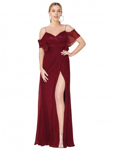 Trumpet High Neck Soft Chiffon Long Burgundy Formal Evening Gown / Prom Dress / Bridesmaid Dress Barrie
