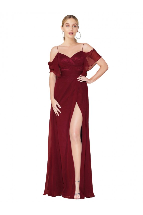 Trumpet High Neck Soft Chiffon Long Burgundy Formal Evening Gown / Prom Dress / Bridesmaid Dress Barrie